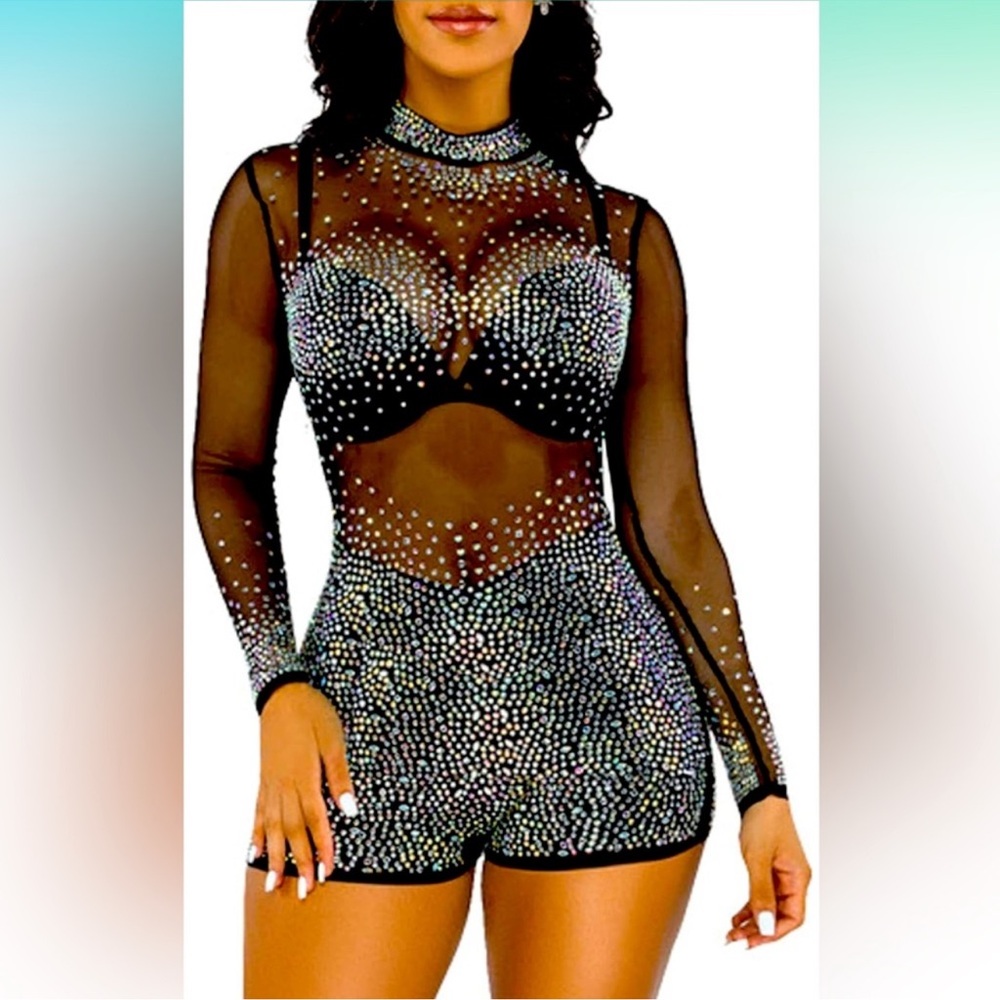 Black and Silver Embellished Women's Romper